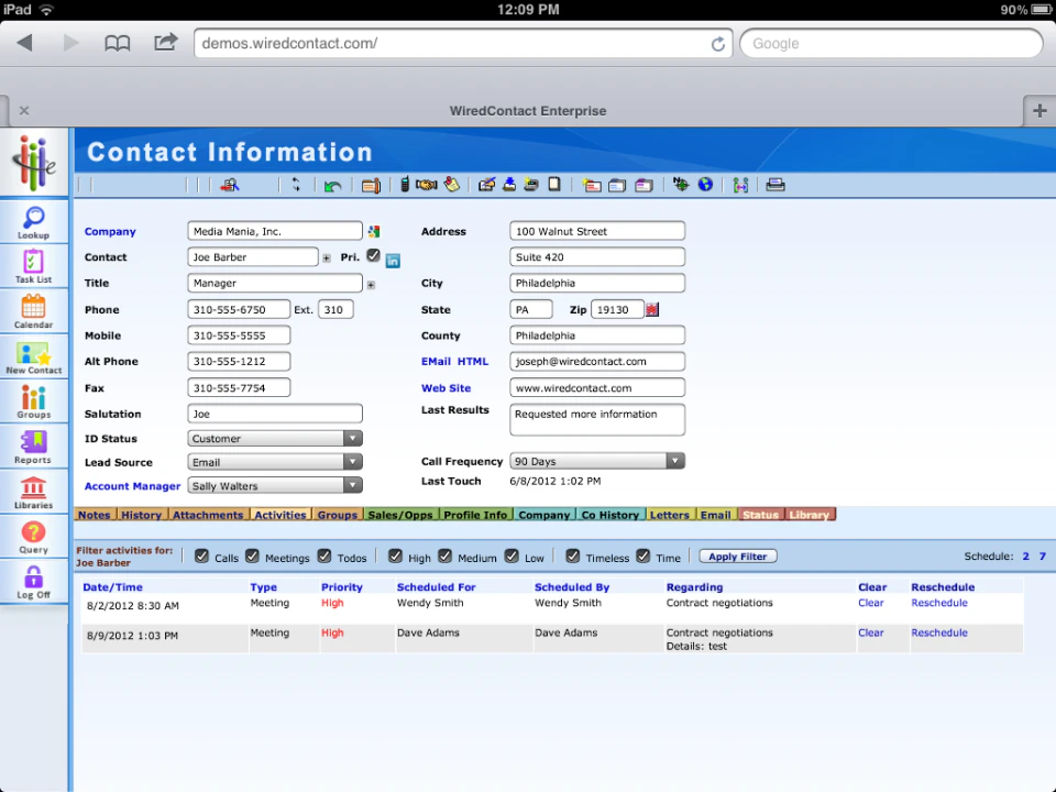 screenshot of WiredContact Enterprise